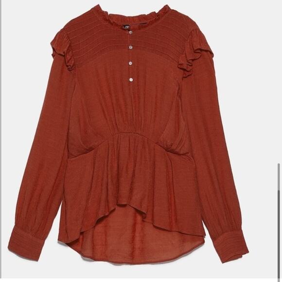 Zara Gathered Ruffled Shirt Size Small - Picture 5 of 6